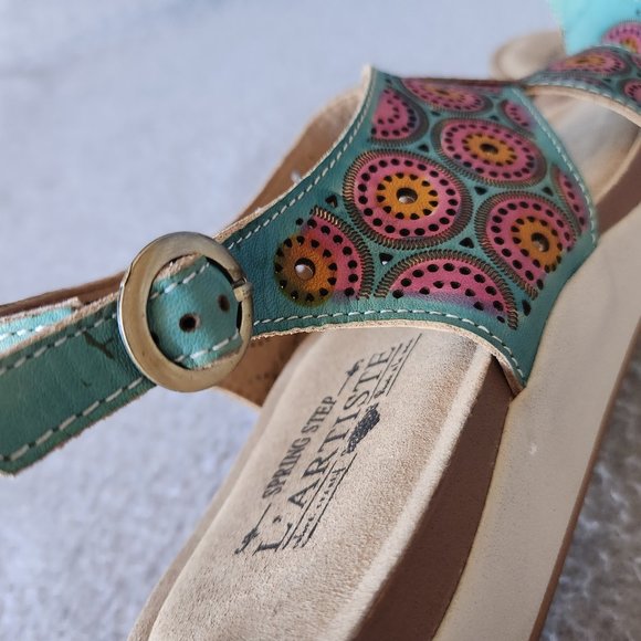 L'Artiste Spring Step Erice Sandal Slingback Buckle Leather Blue Pink - Picture 10 of 12